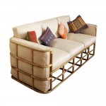 Cane Sofa Set ( 3+2+1) with 1 Bamboo Centre Table and 2 Bamboo Corner Table, Plain, Natural Cane